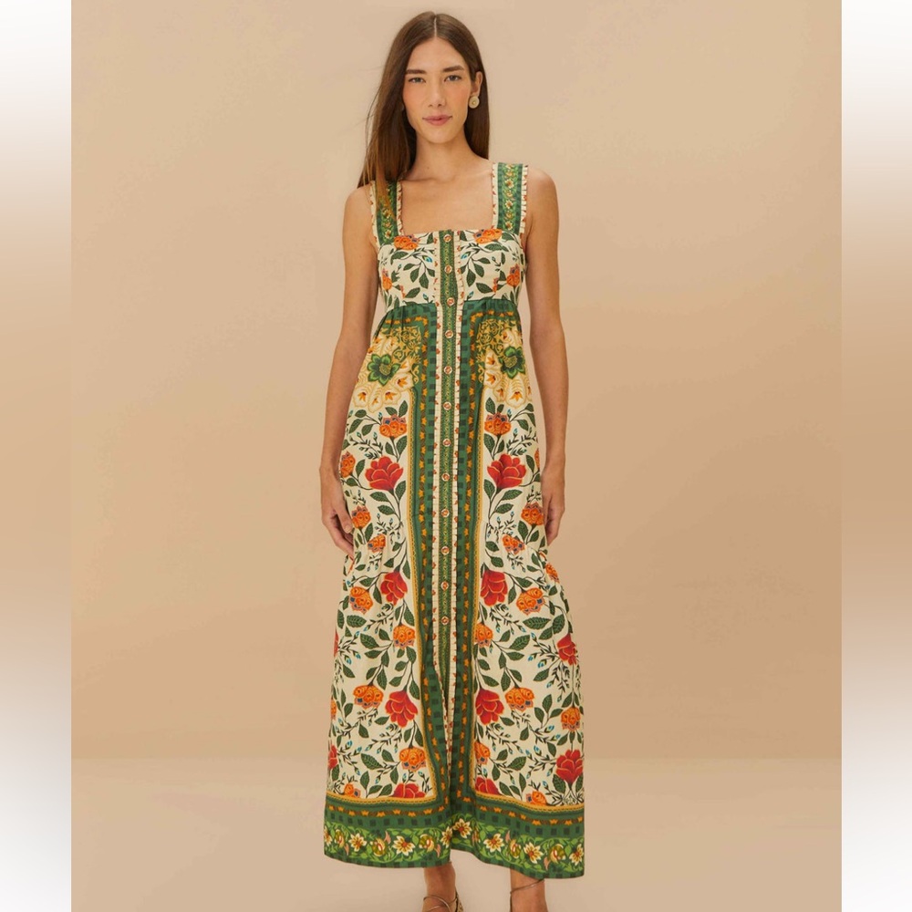 Farm RIO Sand Garden Tapestry Back Bow Maxi Dress